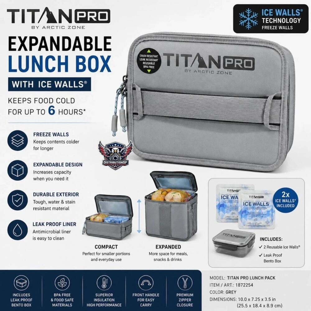 Titan Pro Expandable Insulated Lunch Box Cooler Bag w/ Bento Box & Ice Walls NEW - Picture 2 of 3